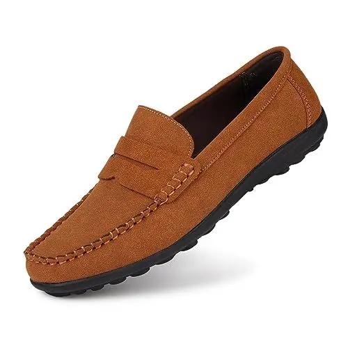 Produktbild: Rodawu Herren Loafer Leder Flach Mokassin Handgemachte Slip On Fahrschuhe Business Schuhe Wildleder Braun 45