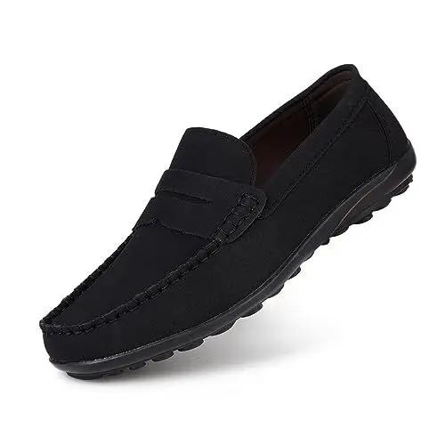 Produktbild: Rodawu Herren Loafer Leder Flach Mokassin Handgemachte Slip On Fahrschuhe Business Schuhe Wildleder Schwarz 45