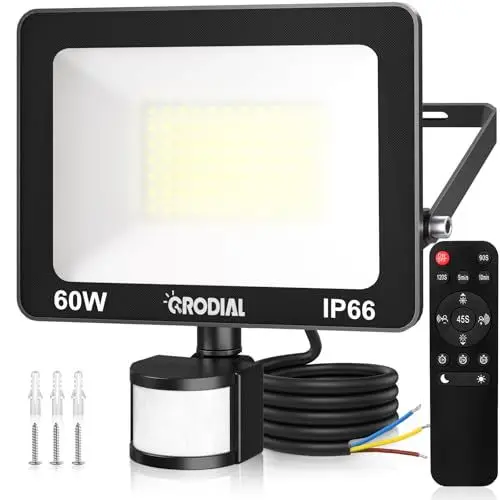 Produktbild: CRODIAL 60W LED Strahler mit Bewegungsmelder Außen Fernbedienung 5500LM 6500K Außenstrahler IP66 Wasserdicht 3 Modi Helligkeit Einstellbar Scheinwerfer für Garten Garage Hof