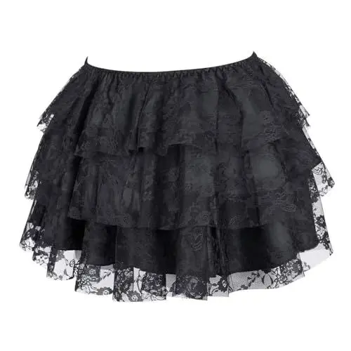 Produktbild: Röcke Damen Mini Skirt Lack Rock Retro Burleske Steampunk Spitze Sexy Gothic Mittelalter Kleidung Schwarz Black M