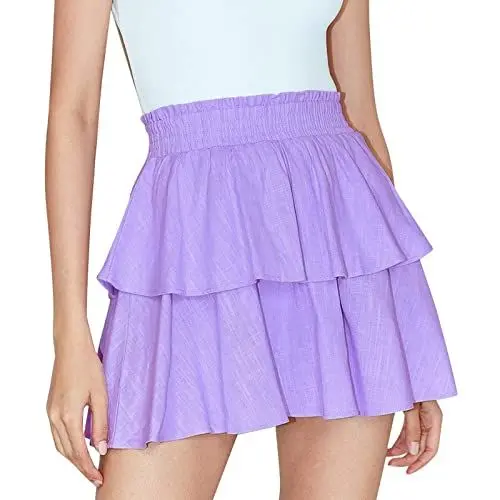 Produktbild: Röcke Women Schlichtee Röcke Slim Fit Hawaii Gehen Festivale Mit Volant Röcke Damen Kurze High Waist Stretche Weich Fließend Lila