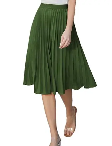 Produktbild: Röcke für Damen A-Linie Midi-Rock Knielang Hohe Taille Tüll Rock M cl2473-18/Armeegrün