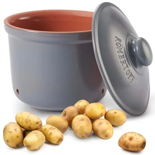 Produktbild: Römertopf Vorratstopf Maxi plus frische Topf aus Naturton für lange eine Haltbarkeit der Lebensmittel wie z.B Kartoffeln Ø 26,0cm blau-grau