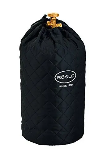 Produktbild: RÖSLE Abdeckhaube für Gasflasche mit 5 kg Füllgewicht, Hochwertige Schutzhülle aus 100% Polyester, mit praktischem Klettverschluss und Zugband, Schwarz