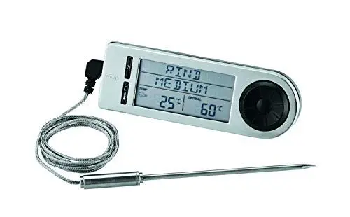 Produktbild: RÖSLE Barbecue-Kerntemperaturmesser,Hochwertiges Thermometer zur Bestimmung der idealen Fleischkerntemperatur auf dem Grill oder im Backofen mit Magnethalterung, silber/schwarz, 18 x 4.8 x 2 cm