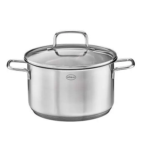 Produktbild: RÖSLE Basic Line Kochtopf Ø 24 cm, Universaltopf aus Edelstahl 18/10, mit Glasdeckel und Schüttrand, induktionsgeeignet, spülmaschinengeeignet, Silberfarben