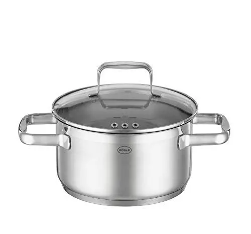 Produktbild: RÖSLE CHARM Kochtopf, Hochwertiger Universaltopf aus Edelstahl 18/10, 20 cm, Glasdeckel, Innenskalierung, induktionsgeeignet, spülmaschinengeeignet, Silberfarben