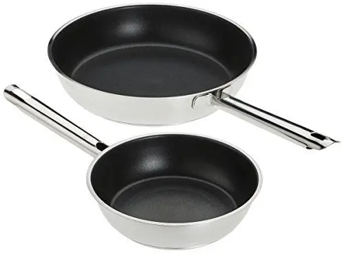 Produktbild: RÖSLE ELEGANCE Bratpfannen-Set 2-tlg., Hochwertige Universalpfannen mit robuster Antihaftversieglung ProPlex, 20 und 28 cm, Edelstahl 18/10, Induktionsgeeignet, Spülmaschinengeeignet, 54 x 32 x 13 cm