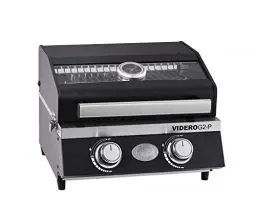 Produktbild: RÖSLE Gasgrill BBQ-Portable VIDERO G2-P, tragbarer Tischgrill mit 2 Edelstahlbrennern, Warmhalterost und Deckel mit Glaseinsatz sowie Deckelthermometer, pulverbeschichteter Stahl, 50 mbar
