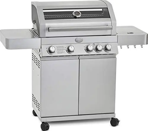 Produktbild: RÖSLE Gasgrill BBQ-Station VIDERO G4 Edelstahl, Grill mit 4 Haupt- und 1 Seitenbrenner, Deckel mit Glaseinsatz & Thermometer, beleuchtete Drehknöpfe, Edelstahl 18/0
