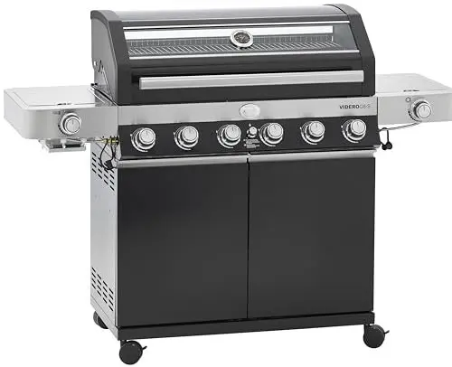 Produktbild: RÖSLE Gasgrill BBQ-Station VIDERO G6-S Schwarz, Grill mit 6 Edelstahlbrennern, extra Primezone und Seitenbrenner, klappbare Seitentische, VARIO+, pulverbeschichteter Stahl