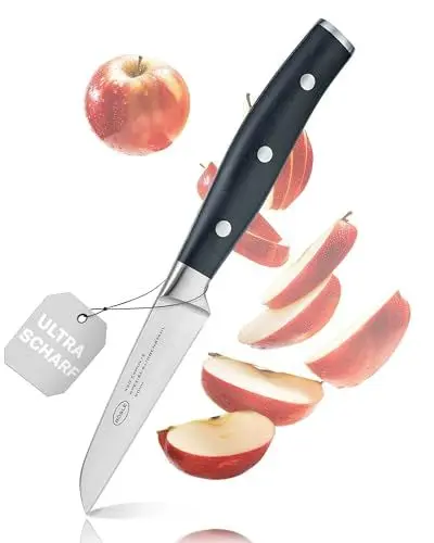 Produktbild: RÖSLE Gemüsemesser Tradition 9cm - Hochwertiges und scharfes Küchenmesser zum Schneiden von Obst und Gemüse, gerade Klinge aus Klingenstahl, Schneidemesser mit ergonomischer Griff und Fingerschutz