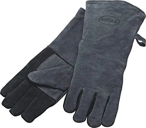 Produktbild: RÖSLE Grillhandschuhe, Hochwertige Lederhandschuhe zum Schutz vor Verbrennungen, Leder, Universalgröße 24/XL, grau/schwarz