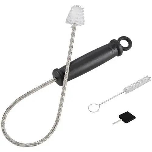 Produktbild: RÖSLE Wartungs-Set für Gasbrenner, 3-teilig: Hochwertige Reinigungswerkzeuge für Gasgrills, inklusive 12 cm Langer Nylonbürste und robustem 18/10 Edelstahl, mit Baumwolltasche zur Aufbewahrung