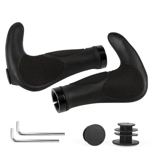 Produktbild: ROGTYO Fahrradgriffe, Fahrradlenker MTB Griffe Ergonomisch mit Zwei Seiten Lock-On Design Horn Lenkergriffe, 22 mm Fahrrad Griffe Rutschfestem für Trekkingrad E-Bike Cityrad Rennrad (Schwarz)