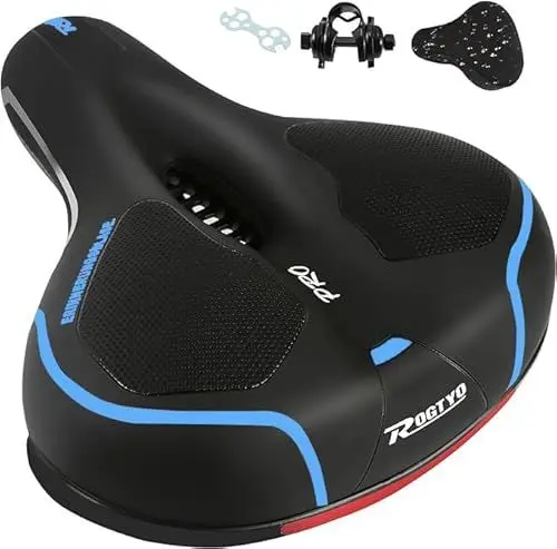 Produktbild: ROGTYO Fahrradsattel Gel Fahrradsitz Pro 2.0 Breiter Weicher Komfortabel Atmungsaktiv Stoßdämpfend Ergonomisch Memory Foam Fahrrad Sattel mit wasserdichte (Pro 2.0 + Blau)