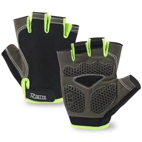 Produktbild: ROGTYO Sports Fahrradhandschuhe Halbfinger Herren Damen Gel Stoßdämpfung Fitness Handschuhe Atmungsaktiv Anti-Rutsch Radhandschuhe für Männer Frauen rutschfest Fingerlos Kurz (Grün, XL)