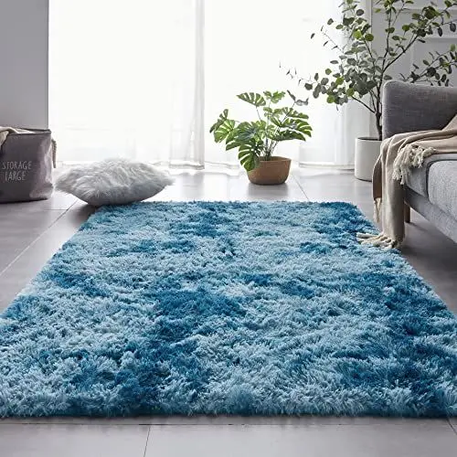 Produktbild: ROHATIM Hochflor Teppich Wohnzimmer Super weich Shaggy Teppich Flauschiger,Soft Area Rug Schlafzimmer Teppiche Super weich Fluffy Kindermatte Carpet(Navy blau,120 x 160 cm)