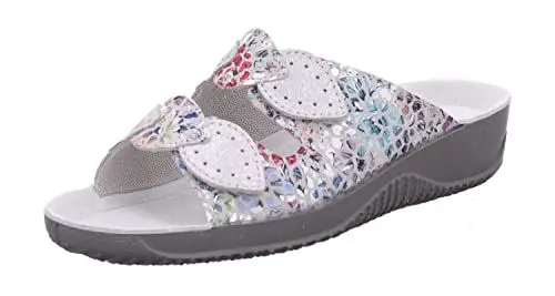 Produktbild: Rohde Damen Pantolette Leder Blumen Muster Keilabsatz Soltau-40 1957, Größe:37 EU, Farbe:Grau