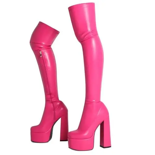 Produktbild: Roimaash DaHerren Over-the-Kniestiefel Thigh H?he Ferse Latex Stiefel High Kniestiefel Plateau Stretch Botas para Mujer Hohe Stiefel Stripper Cherry Size 39