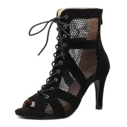 Produktbild: Roimaash Damen Dance Schuhe High Heel Schnüren Bujur Latin Dance Class Bootie Sandalen Peep Toe Gladiator Sandalen Party Heels Cage Schuhe Black Size 43