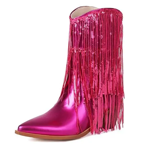 Produktbild: Roimaash Mode Franse Cowboy Stiefel Ankle High für Frauen Mid Heel Cowgirl Stiefel Western Stiefel Calf Jahrgang Halbe Stiefel Lack Red Plus Size 43