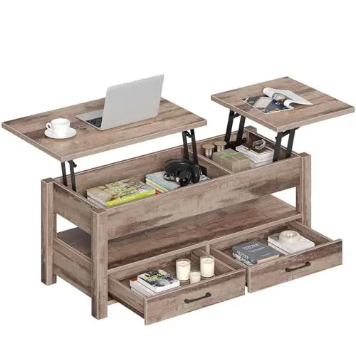 Produktbild: Rolanstar Couchtisch Höhenverstellbar, Couchtisch Holz mit Stauraum, Wohnzimmertisch Höhenverstellbar, Tisch Wohnzimmer Dunkelbraun mit Schublade