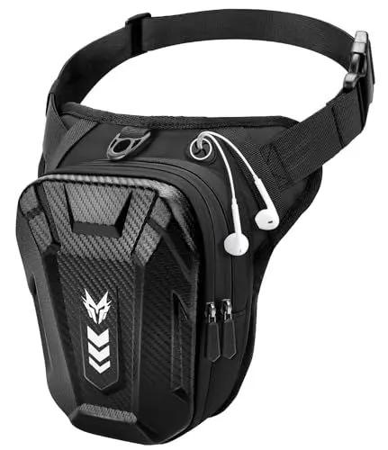 Produktbild: Rolgno Beintasche Motorrad, Bauchtasche Gürteltasche Herren Damen, (Erweiterter Stauraum) Oberschenkeltasche, Reflektierende Streifen & Verstellbarer Beinriemen für Radfahren Wandern