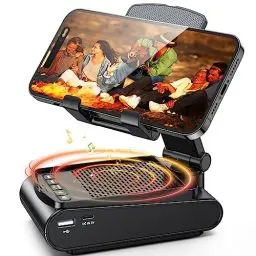 Produktbild: Rolgno Bluetooth Lautsprecher mit Handyständer, HD-Surround-Sound Bluetooth Box, Verstellbarer Handyhalter & Tragbarer Musikbox kompatibel mit iPhone/Samsung/iPad, Geschenke Weihnachten Männer/Frauen