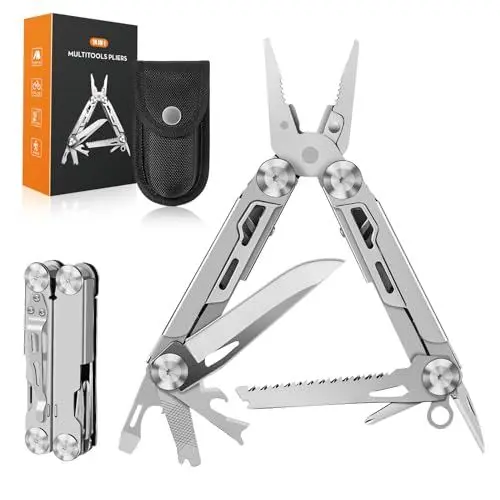 Produktbild: Rolgno Multitool, Geschenke für Männer, 14 in 1 Faltbares Edelstahl Multitool Werkzeug mit Zange, Messer, Säge, Schraubendreher, Multitools mit Nylontasche, Gadget für Camping, Reparatur, Wandern