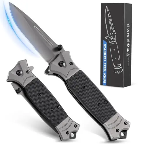 Produktbild: Rolgno Taschenmesser Klappmesser, 3Cr13 Scharf Edelstahl Outdoor Messer mit Taschenclip & Liner-Lock, Einhandmesser EDC Survival Messer mit Glasbrecher, Tauchermesser Jagdmesser für Männer Geschenk