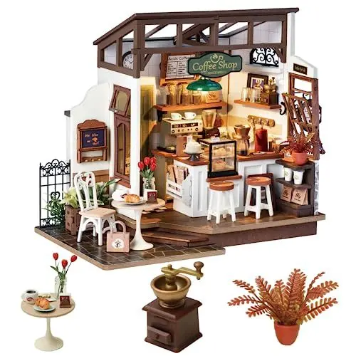 Produktbild: Rolife DIY Miniature House Nr. 17 Café Shop - Miniatur Haus Selber Bauen Deko für Schreibtisch oder Bücherregal Puppenhäuser Miniatur Tiny House Bausatz Geschenk DG162
