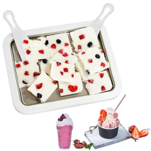 Produktbild: Rolled Ice Cream Maker, ZoneYan Eisplatte zum Eis Machen mit 2 Spateln, Eiscreme Roller Maker Pan, Ice Rolls Platte zum Roll Eis Selber Machen, Eiscreme Maschine für Sorbet und Gelato (Weiß)
