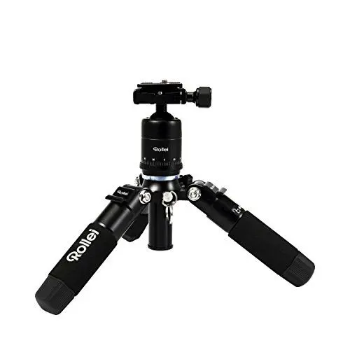 Produktbild: Rollei Compact Traveler Mini M1 I Schwarz I Leichtes Mini-Reisestativ aus Aluminium I Foto-Stativ mit geringem Packmaß I inkl. Zubehör