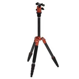 Produktbild: Rollei Compact Traveler No.1 Carbon Orange, 145cm Kamera Stativ Packmaß 34cm Kompakt Fotostativ mit Kugelkopf Arca Swiss Kompatibel Leicht Reisestativ mit Einbeinstativ Funktion für DSLR & Smartphone