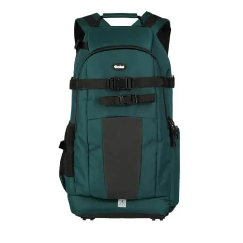 Produktbild: Rollei Fotoliner Ocean L: Großer Kamerarucksack aus 36 recycleten PET-Flaschen, inkl. Regenschutz, Handgepäck-geeignet,petrol, Farbe:Petrol
