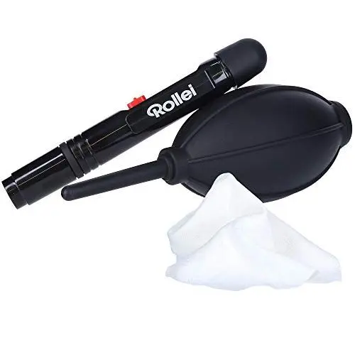 Produktbild: Rollei Profi Objektiv-Reinigungsset - Kamera-Blasebalg/Air Blower, Lenspen + Microfaser-Reinigungstuch zur professionellen Objektivreinigung 27026 Schwarz