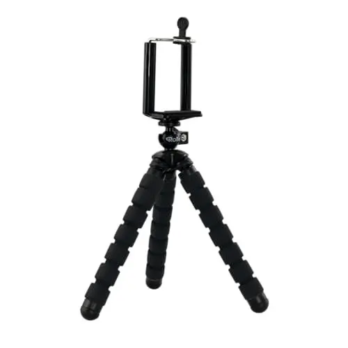 Produktbild: Rollei Selfie Mini - Flexibles Mini Stativ inkl. Kugelkopf und Smartphone-Adapter·· robust, stabil, wickelbar, biegbar, mit rutschfesten Gummifüßen - Schwarz