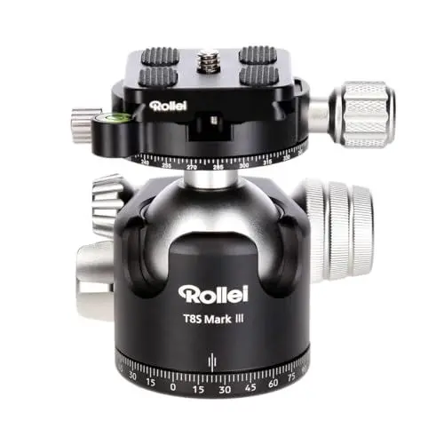 Produktbild: Rollei T8S Markt II professioneller 360 Grad Kamera Stativ Kugelkopf mit Friktion, 22KG Tragkraft, Skalierung f. Panorama Aufnahmen und 2 Wasserwaagen.Inkl. Acra Swiss kompatibler Schnellwechselplatte