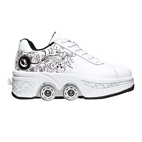 Produktbild: Roller Skate Shoes Rollschuhe Schuhe Mit Rollen Skateboardschuhe,Inline-Skate, verstellbar Damen Schuhe mit Rollen für mädchen (37, White Pink)