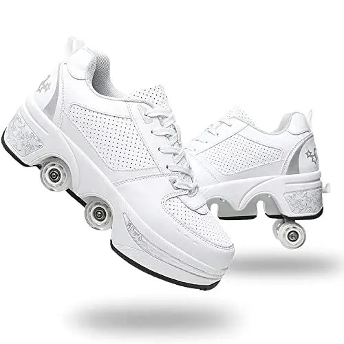 Produktbild: Roller Skate Shoes Rollschuhe Schuhe Mit Rollen Skateboardschuhe,Inline-Skate, verstellbar Damen Schuhe mit Rollen für mädchen (39, White Silver)