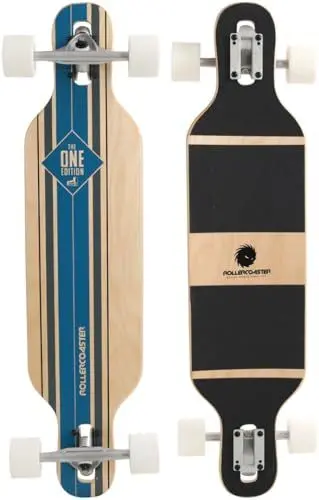 Produktbild: RollerCoaster Longboards Drop-Through The ONE Edition: Feathers, Palms, Stripes (Stripes: blau)
