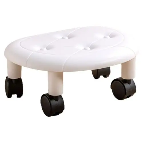 Produktbild: Rollhocker, Kleiner Drehhocker mit Universalrädern aus Fuax-Leder für Zuhause (White)