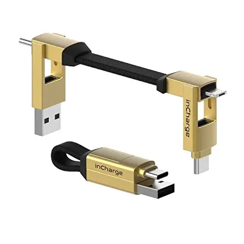 Produktbild: Rolling Square inCharge 6 - Schlüsselanhänger mit USB-C-Kabel, Universal-Smartphone-Kabel, Geschenk für Männer, Handy-Aufladegerät 6-in-1, technologisches Gadget, Gold, Lightning-Kabel 15 W