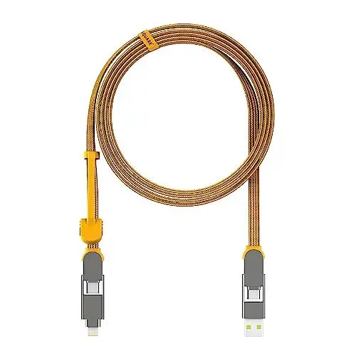 Produktbild: Rolling Square inCharge XL 200 cm - USB-C-Kabel, Universal-Smartphone-Kabel, Geschenk für Männer, 6-in-1-Universalladegerät für Smartphones, technisches Gadget, Gelb, Lightning-Kabel 100 W