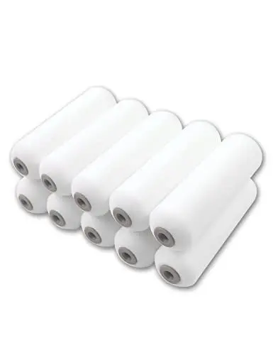 Produktbild: ROLLINGDOG Mini Schaumstoff Farbrollerbezug - 10 Stück 100 mm mit Hochglanzbeschichtungen auf glatten Oberflächen