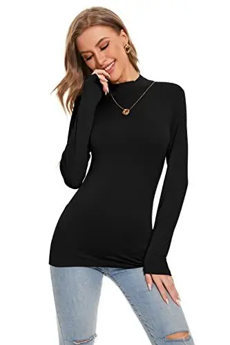 Produktbild: Rollkragenpullover Damen Pullover Schwarz Langarmshirt Thermo Unterhemd Long Pullis Teenager, X-Small