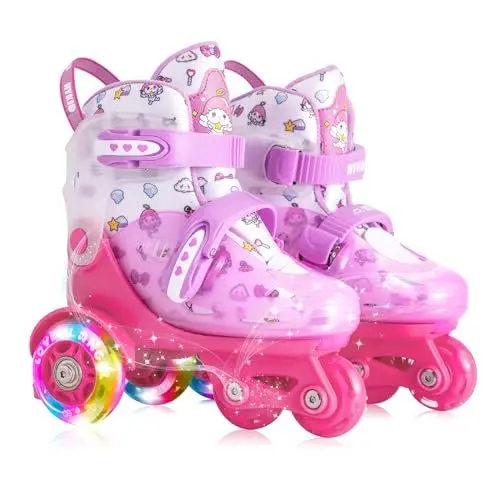 Produktbild: Rollschuhe Kinder,4 verstellbare Größen,Stabile und Sichere 3-Punkt-Konstruktion,Mädchen-Rollschuhe für Anfänger mit atmungsaktivem Obermaterial,Leicht und Lustig