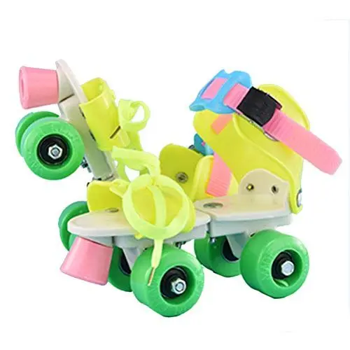 Produktbild: Rollschuhe, Zweireihige Anfänger-Rollschuhe, Quad-Rollschuhe mit 4 Rädern, Verstellbare Rollschuhe, Kinder-Rollschuhe, Gleit-Slalom-Inline-Skates für Kinder (Gelb)