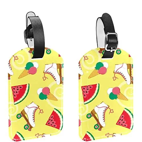 Produktbild: Rollschuhlaufen, Wassermelone und Eis, 2er-Pack Gepäckanhänger für Koffer, Namens- und Adressetiketten, Kofferanhänger für Männer und Frauen auf Reisen